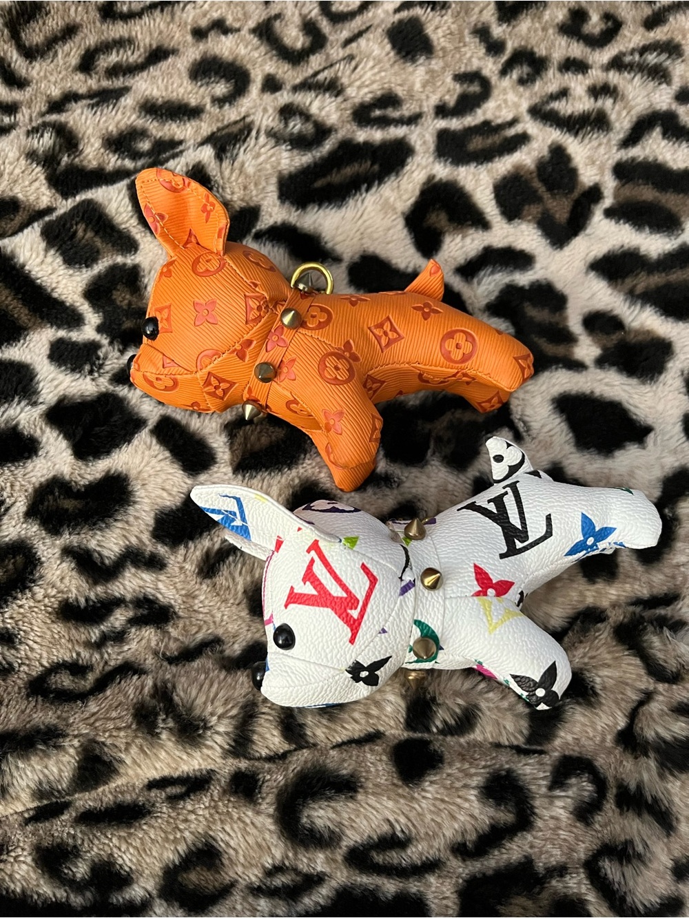 Designer-Inspired Orange and White Leather Dog Bag Charms (2) - Picture 2 of 5